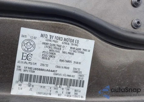 2008 Ford Explorer Limited from USA, damaged, VIN 1FMEU85888UA64407